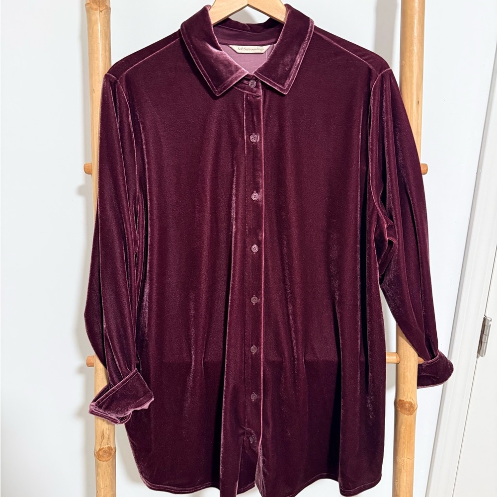 Soft Surroundings Velvet Shirt in Rich Plum
